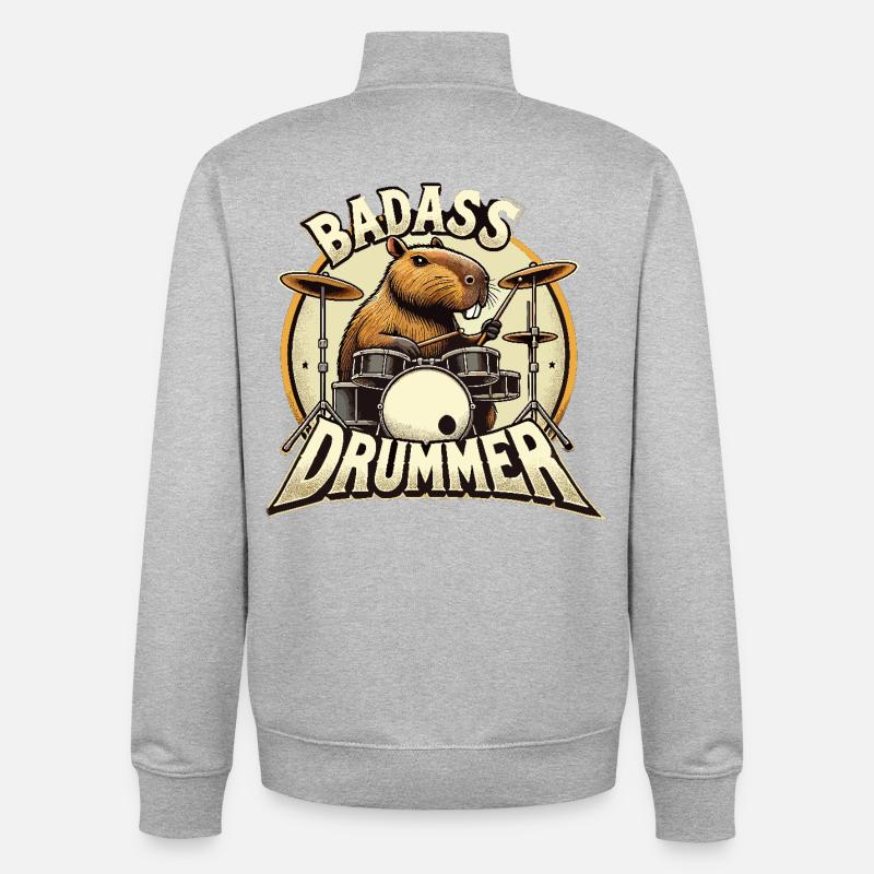 Badass Drummer Capybara cool gift - Unisex Organic Zip Sweatshirt by Stanley/Stella - heather grey