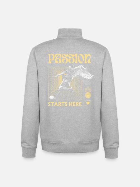 Passion Starts Here – Fußball-Design mit Grid - Unisex Organic Zip Sweatshirt von Stanley/Stella - Grau meliert