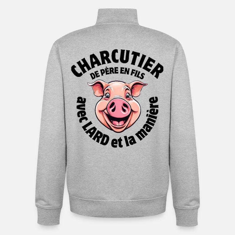 boucher, boucherie, je suis bouche - Sweat zippé unisexe en coton bio Stanley/Stella - gris chiné