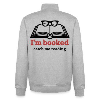 I’m Booked – Catch Me Reading - Unisex Organic Zip Sweatshirt von Stanley/Stella - Grau meliert - Hinten - AI Model Male 185 light (185cm)