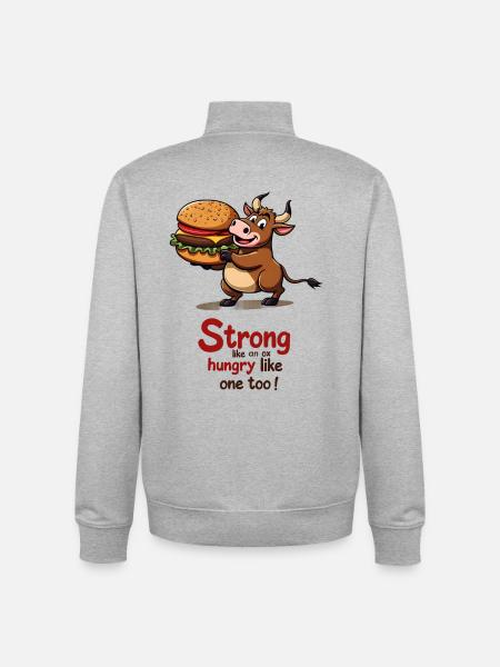 Strong Like an Ox Burger - Unisex Organic Zip Sweatshirt by Stanley/Stella - heather grey