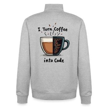 Coffee into Code - Unisex Organic Zip Sweatshirt by Stanley/Stella - heather grey - Back - AI Model Male 185 light (185cm)