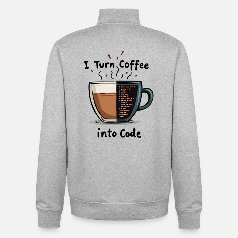 Coffee into Code - Unisex Organic Zip Sweatshirt by Stanley/Stella - heather grey