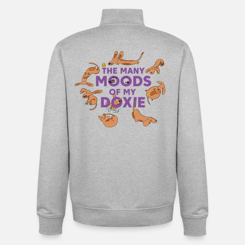 Dachshund Whims – Every Day an Adventure - Unisex Organic Zip Sweatshirt by Stanley/Stella - heather grey