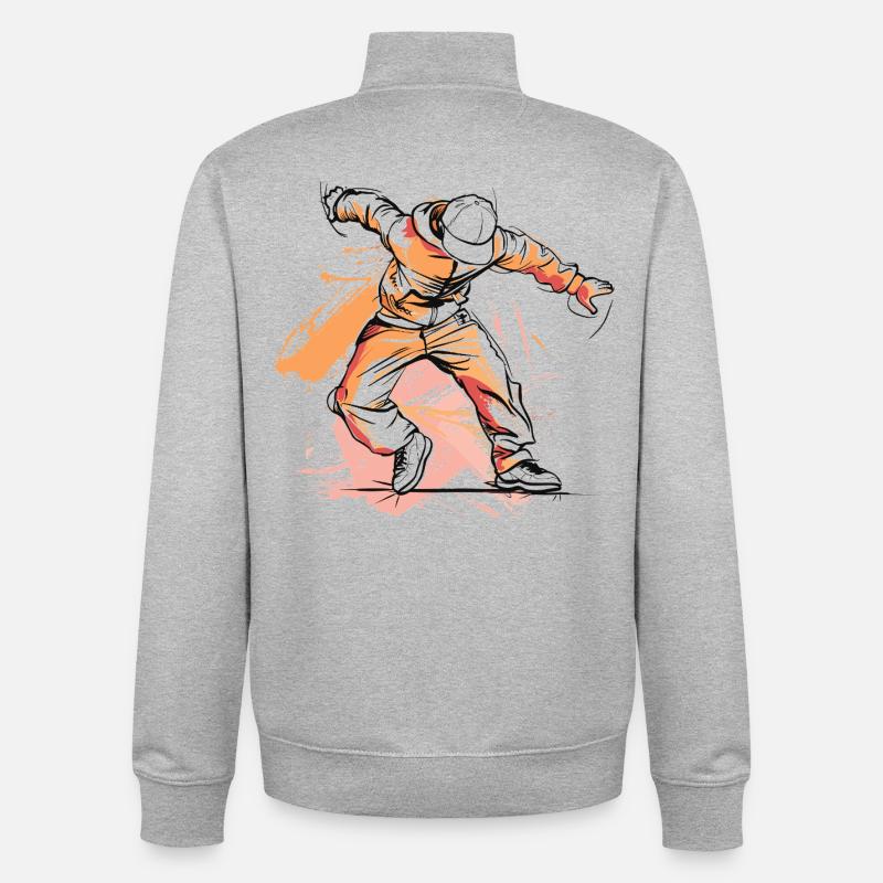 Dessin de breakdancer - Sweat zippé unisexe en coton bio Stanley/Stella - gris chiné