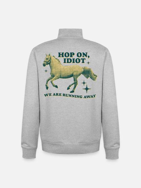 Hop On, Idiot – Lustiges Pferde-Design - Unisex Organic Zip Sweatshirt von Stanley/Stella - Grau meliert