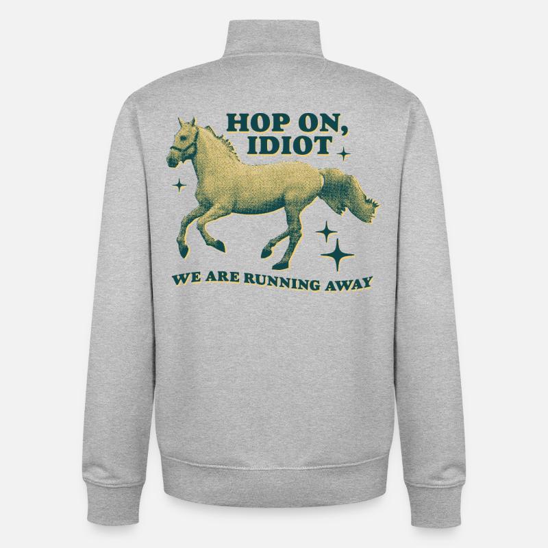 Hop On, Idiot – Lustiges Pferde-Design - Unisex Organic Zip Sweatshirt von Stanley/Stella - Grau meliert
