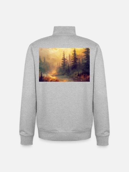 Waldlandschaft Illustration Poster - Unisex Organic Zip Sweatshirt von Stanley/Stella - Grau meliert