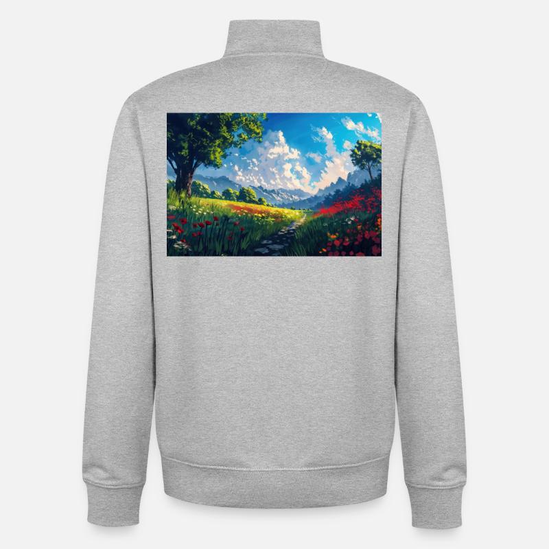 Natur Landschaft Illustration Poster - Unisex Organic Zip Sweatshirt von Stanley/Stella - Grau meliert