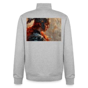 Poster Illustration Kriegerin - Unisex Organic Zip Sweatshirt von Stanley/Stella - Grau meliert - Hinten - AI Model Male 185 light (185cm)