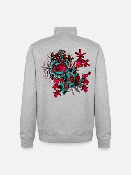 Spring Flowers Red Spring Pattern - Unisex Organic Zip Sweatshirt by Stanley/Stella - heather grey