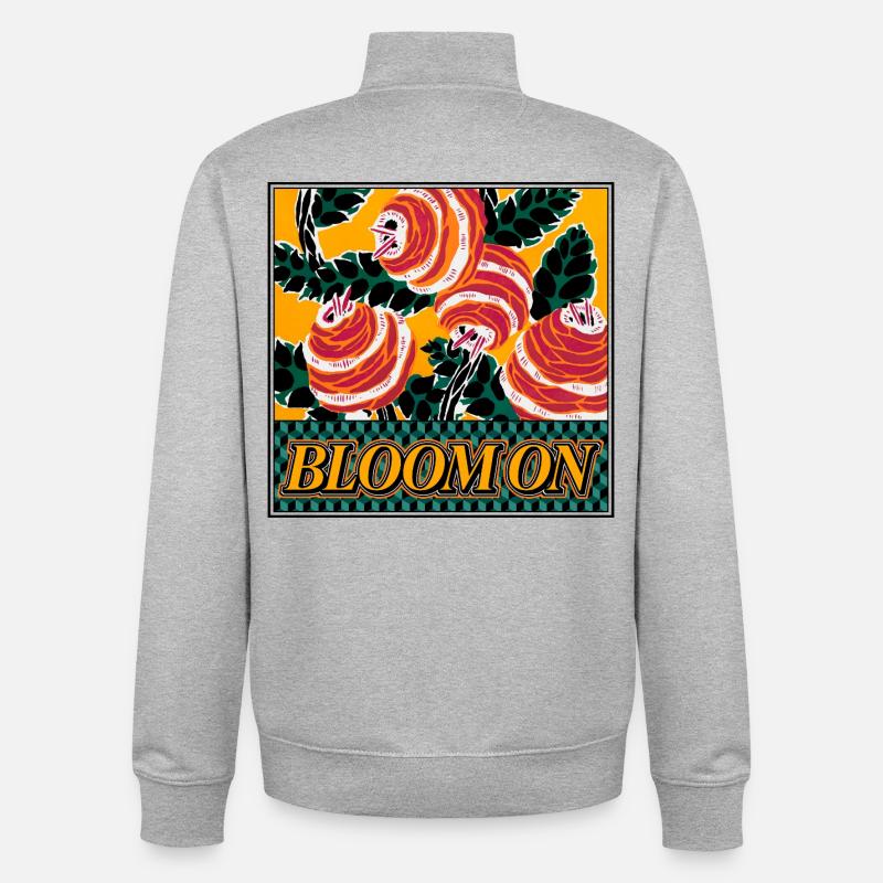 Bloom On – Retro Floral Statement - Unisex Organic Zip Sweatshirt by Stanley/Stella - heather grey
