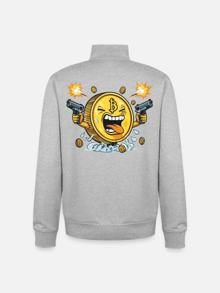 Bitcoin Gangster - Funny Crypto Design - Unisex Organic Zip Sweatshirt by Stanley/Stella - heather grey