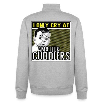 I Only Cry at Amateur Cuddlers - Unisex Organic Zip Sweatshirt von Stanley/Stella - Grau meliert - Hinten - AI Model Male 185 light (185cm)