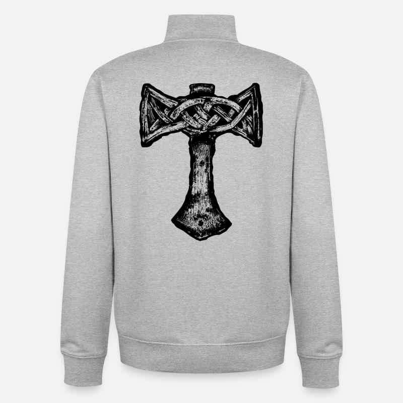 Mjöllnir symbole viking - Sweat zippé unisexe en coton bio Stanley/Stella - gris chiné