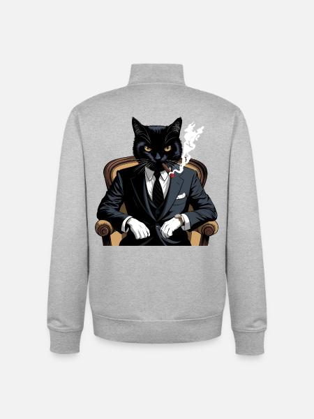 Mafia Cat - Unisex Organic Zip Sweatshirt by Stanley/Stella - heather grey