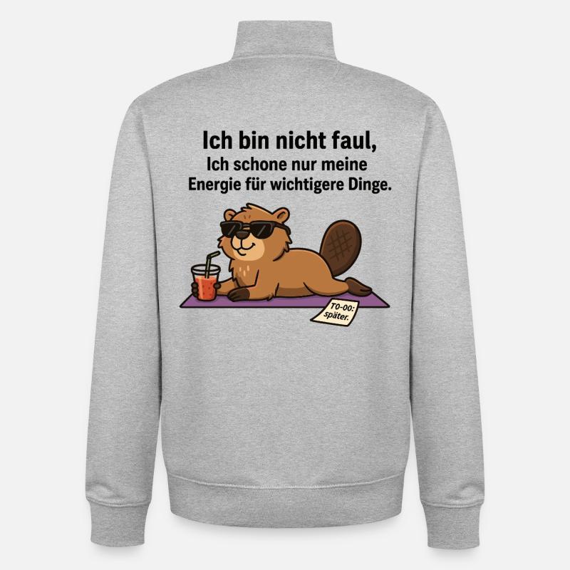 Fauler Biber im Chillmodus - Unisex Organic Zip Sweatshirt von Stanley/Stella - Grau meliert