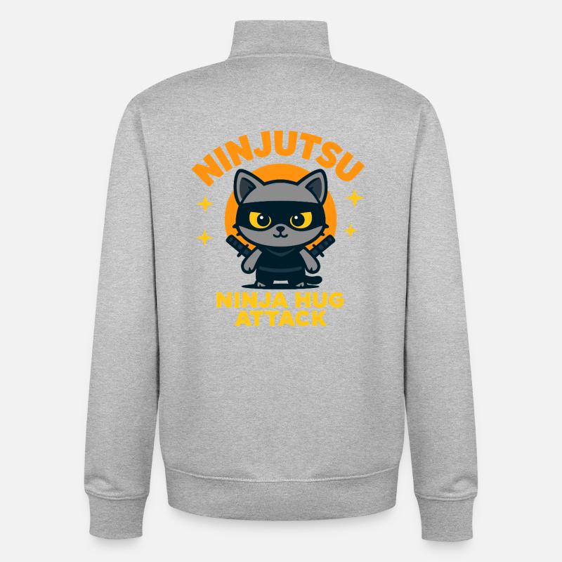 Ninja Katzen Attacke - Unisex Organic Zip Sweatshirt von Stanley/Stella - Grau meliert
