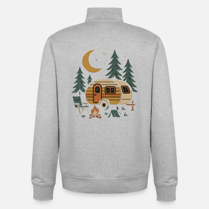 Conception de scène de camping nocturne - Sweat zippé unisexe en coton bio Stanley/Stella - gris chiné