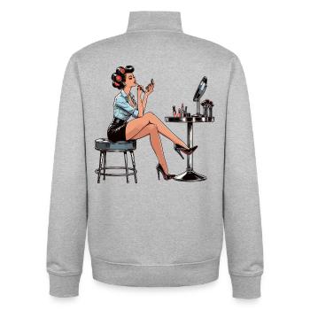 Frau Rockabilly Schminke schminken Retro Geschenk - Unisex Organic Zip Sweatshirt von Stanley/Stella - Grau meliert - Hinten - AI Model Male 185 light (185cm)