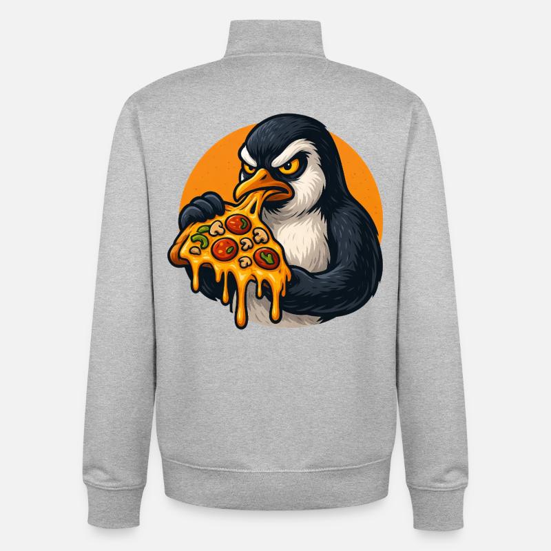 Determined Penguin Pizza Cuisine Italienne - Sweat zippé unisexe en coton bio Stanley/Stella - gris chiné