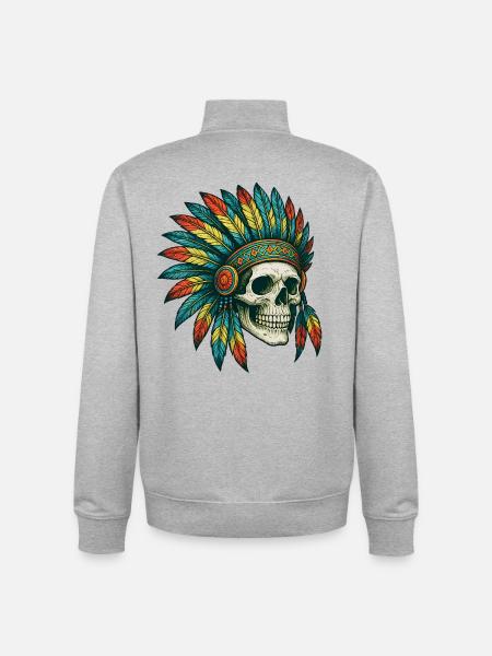 Native Tribal Skull Illustration - Unisex Organic Zip Sweatshirt by Stanley/Stella - heather grey