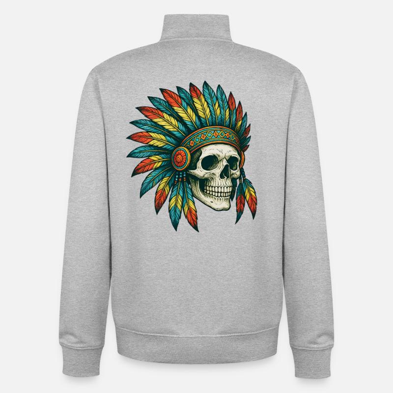 Eingeborener Stamm Schädel Illustration - Unisex Organic Zip Sweatshirt von Stanley/Stella - Grau meliert