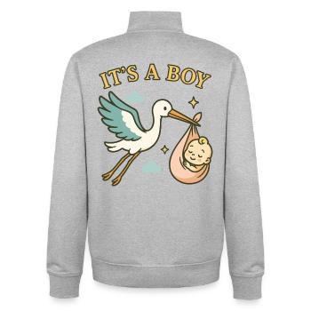 Hello Baby Boy - Storch bringt Baby – It's a Boy - Unisex Organic Zip Sweatshirt von Stanley/Stella - Grau meliert - Hinten - AI Model Male 185 light (185cm)