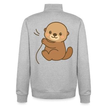 Loutre de mer câlinée - Sweat zippé unisexe en coton bio Stanley/Stella - gris chiné - Dos - AI Model Male 185 light (185cm)