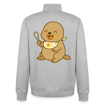 Bébé lion de mer – Drôle d’ami de la mer - Sweat zippé unisexe en coton bio Stanley/Stella - gris chiné - Dos - AI Model Male 185 light (185cm)