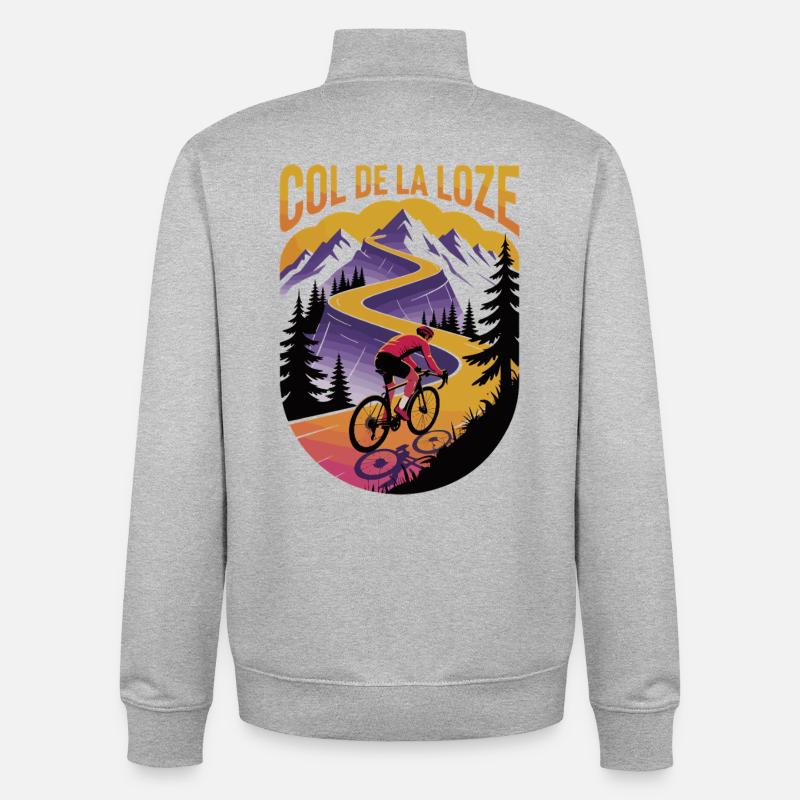 Col de la Loze – Cyclisme alpin intense - Sweat zippé unisexe en coton bio Stanley/Stella - gris chiné