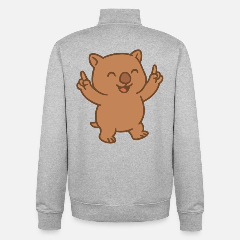 Bébé wombat heureux dansant - Sweat zippé unisexe en coton bio Stanley/Stella - gris chiné