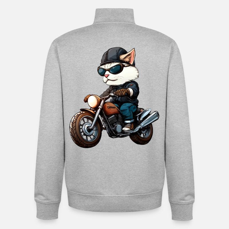Motorradfahrer Katze - Unisex Organic Zip Sweatshirt von Stanley/Stella - Grau meliert