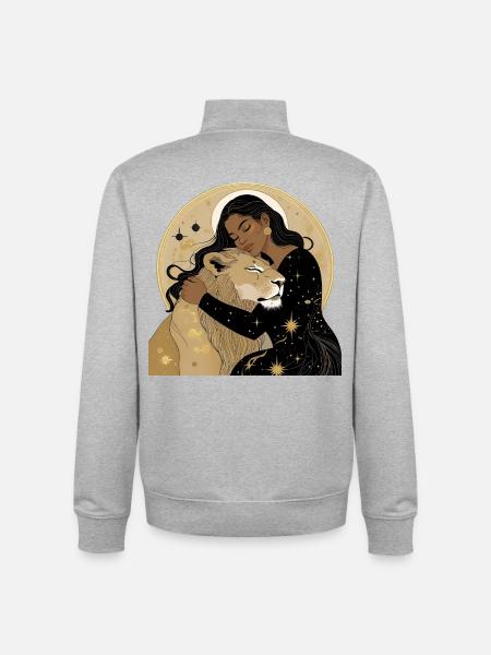 Frau mit Löwe in Sternenhimmel - Unisex Organic Zip Sweatshirt von Stanley/Stella - Grau meliert