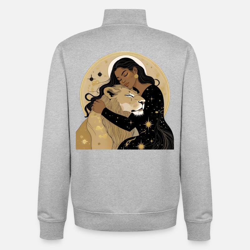 Frau mit Löwe in Sternenhimmel - Unisex Organic Zip Sweatshirt von Stanley/Stella - Grau meliert