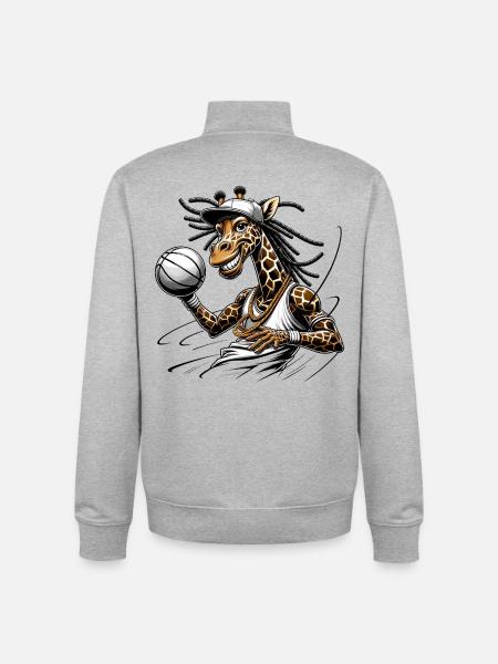 Hipster Giraffe with Microphone and Dreadlocks - Unisex Organic Zip Sweatshirt by Stanley/Stella - heather grey