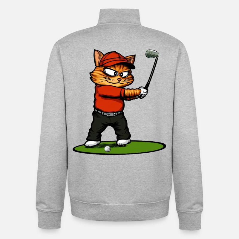Cats Golf / Golfer Cat - Unisex Organic Zip Sweatshirt by Stanley/Stella - heather grey