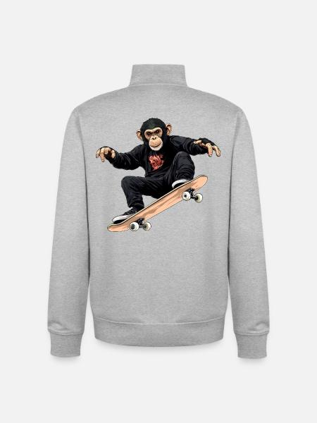 Monkey Skater / Skateboard Monkey - Unisex Organic Zip Sweatshirt by Stanley/Stella - heather grey