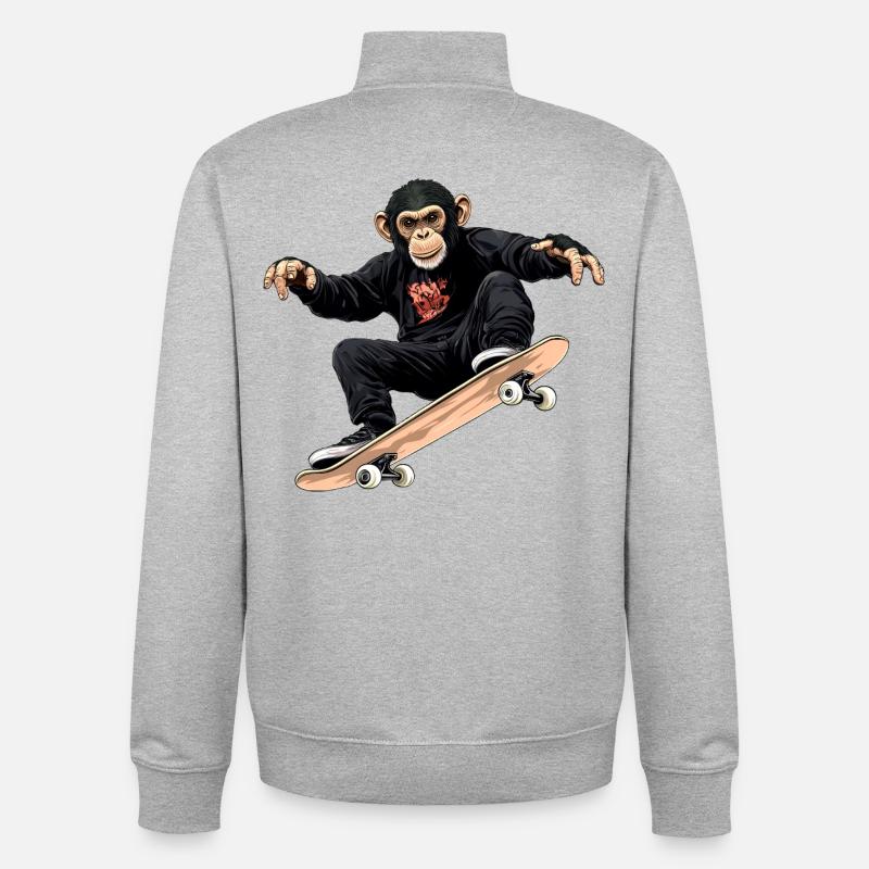 Monkey Skater / Skateboard Monkey - Unisex Organic Zip Sweatshirt by Stanley/Stella - heather grey