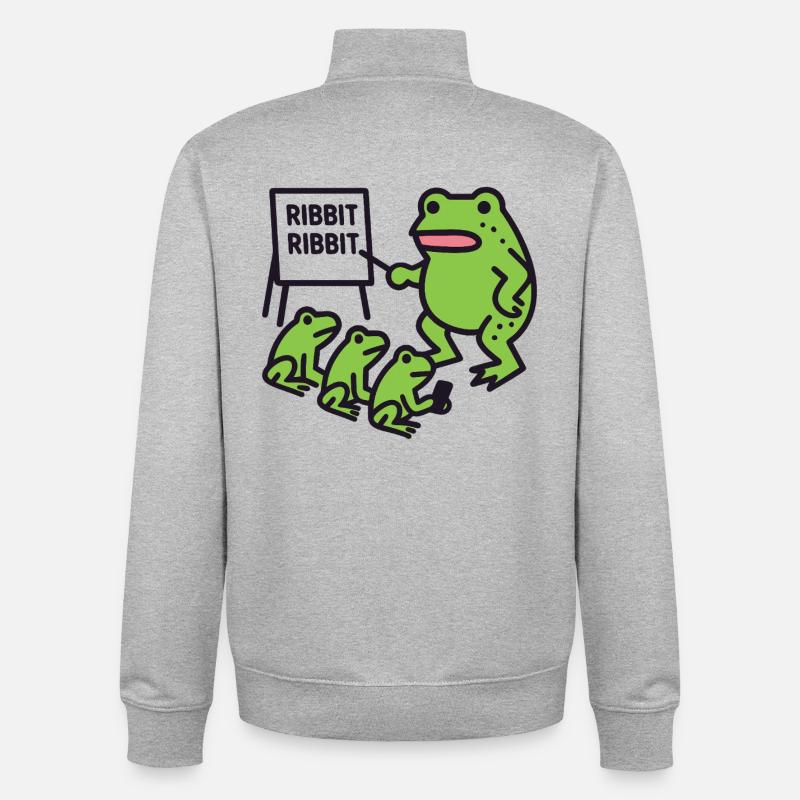 Frog Teaching with Ribbit Phrase - Unisex Organic Zip Sweatshirt by Stanley/Stella - heather grey