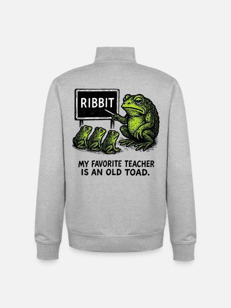 Lomu Frog Teaching Class Illustration - Unisex Organic Zip Sweatshirt by Stanley/Stella - heather grey