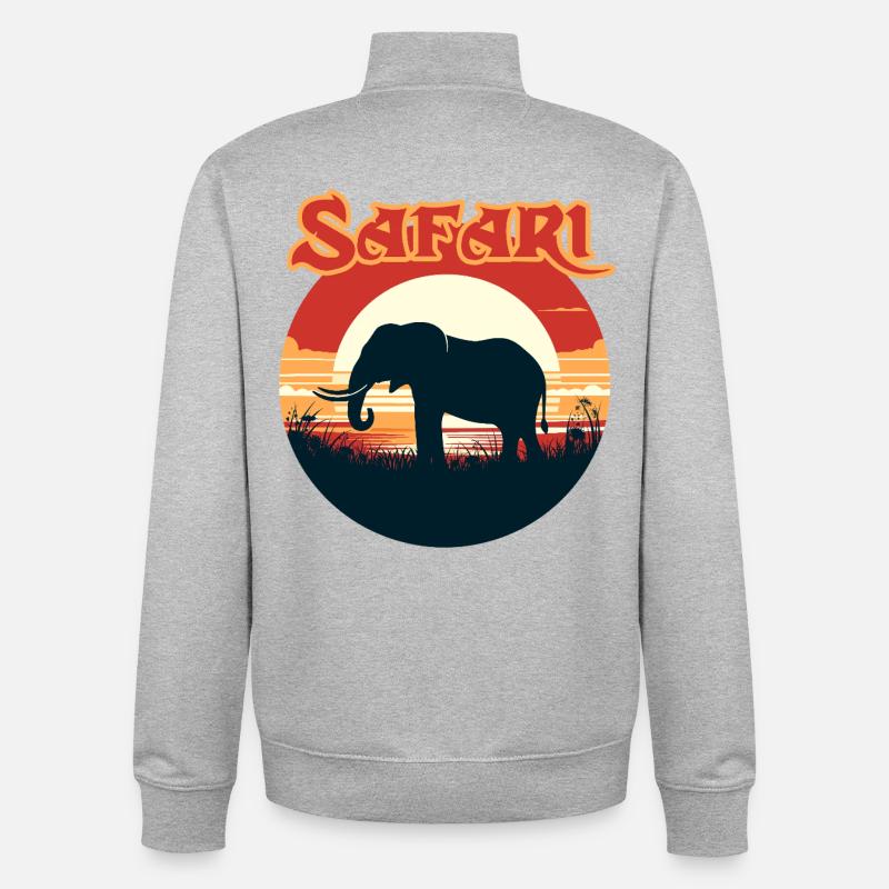 Faune Coucher de soleil Éléphant Design - Sweat zippé unisexe en coton bio Stanley/Stella - gris chiné