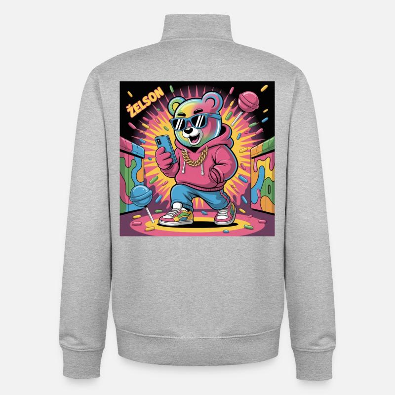 Bunter Bär Rapper Illustration - Unisex Organic Zip Sweatshirt von Stanley/Stella - Grau meliert
