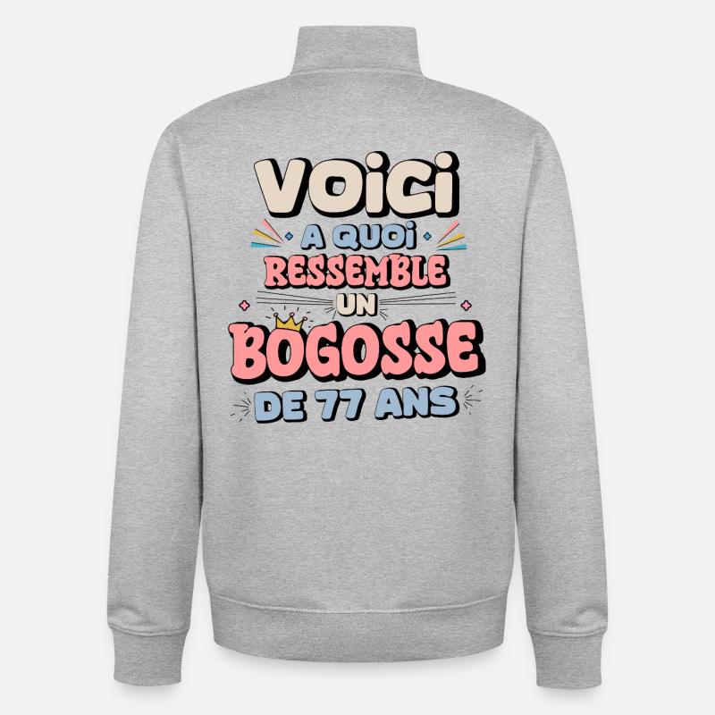 Humour Anniversaire 77 Ans - Sweat zippé unisexe en coton bio Stanley/Stella - gris chiné