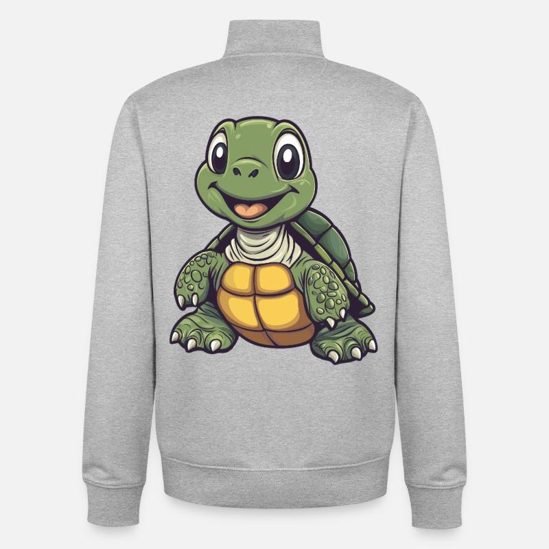 Tortue mignonne et joyeuse :) - Sweat zippé unisexe en coton bio Stanley/Stella - gris chiné