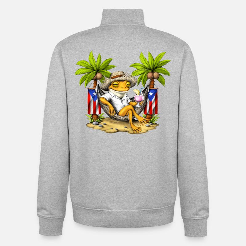 Grenouille coqui de Porto Rico - Sweat zippé unisexe en coton bio Stanley/Stella - gris chiné