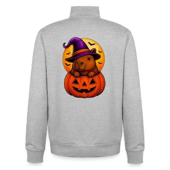 Niedliches Capybara im Halloween-Kürbis - Unisex Organic Zip Sweatshirt von Stanley/Stella - Grau meliert - Hinten - AI Model Male 185 light (185cm)