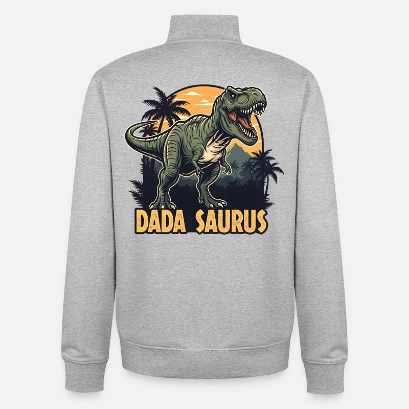 Dada Saurus T-Rex Illustration - Sweat zippé unisexe en coton bio Stanley/Stella - gris chiné