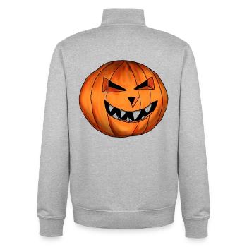 Creepy pumpkin head with evil grin - Unisex Organic Zip Sweatshirt by Stanley/Stella - heather grey - Back - AI Model Male 185 light (185cm)