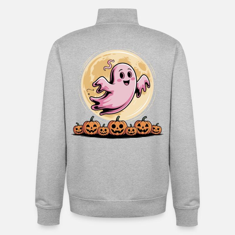 Pink Ghost Halloween Brustkrebs Bewusstsein - Unisex Organic Zip Sweatshirt von Stanley/Stella - Grau meliert